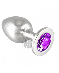 Edelstahl-Buttplug mit lila Kristall (360g)